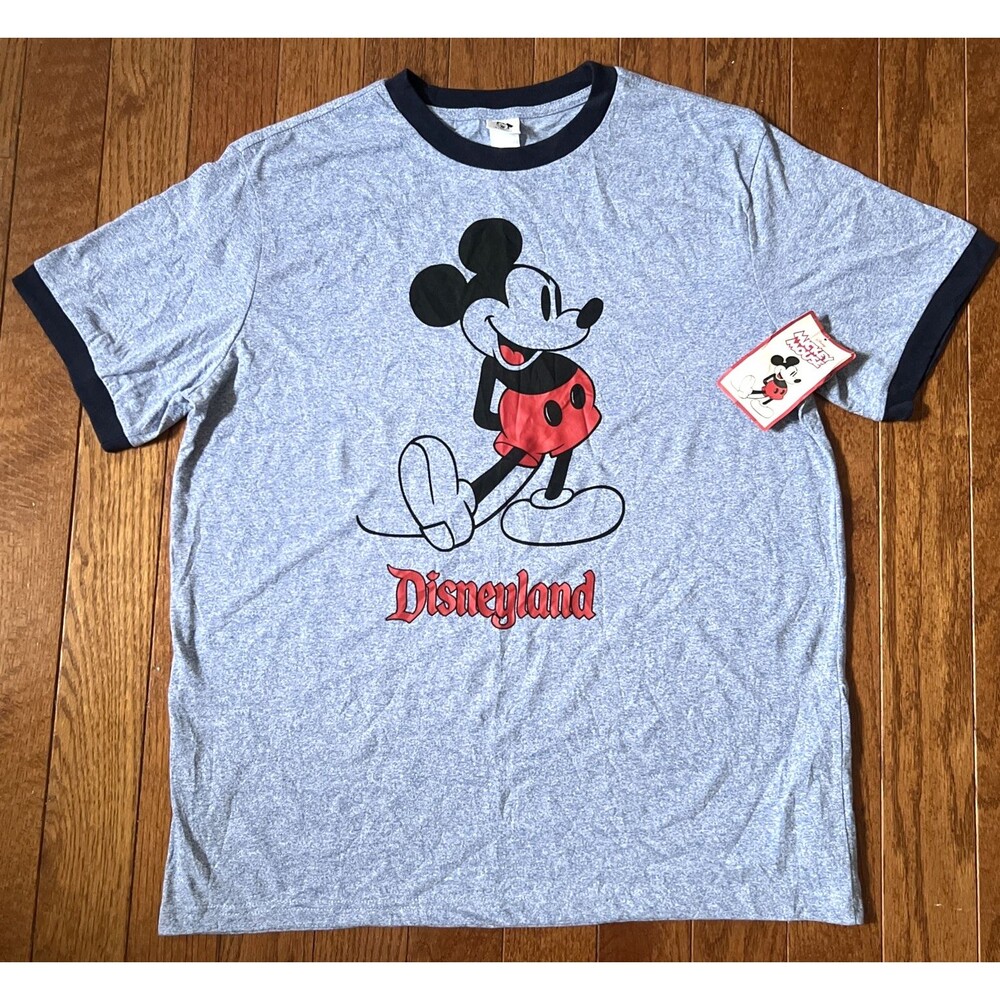 NWT Disney Parks Disneyland Mickey Mouse Heather Blue Ringer T Shirt Mens Medium